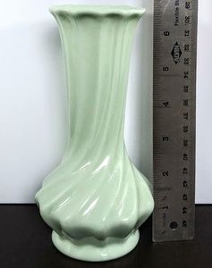 Vintage green twist fluted porcelain 9" bud vase